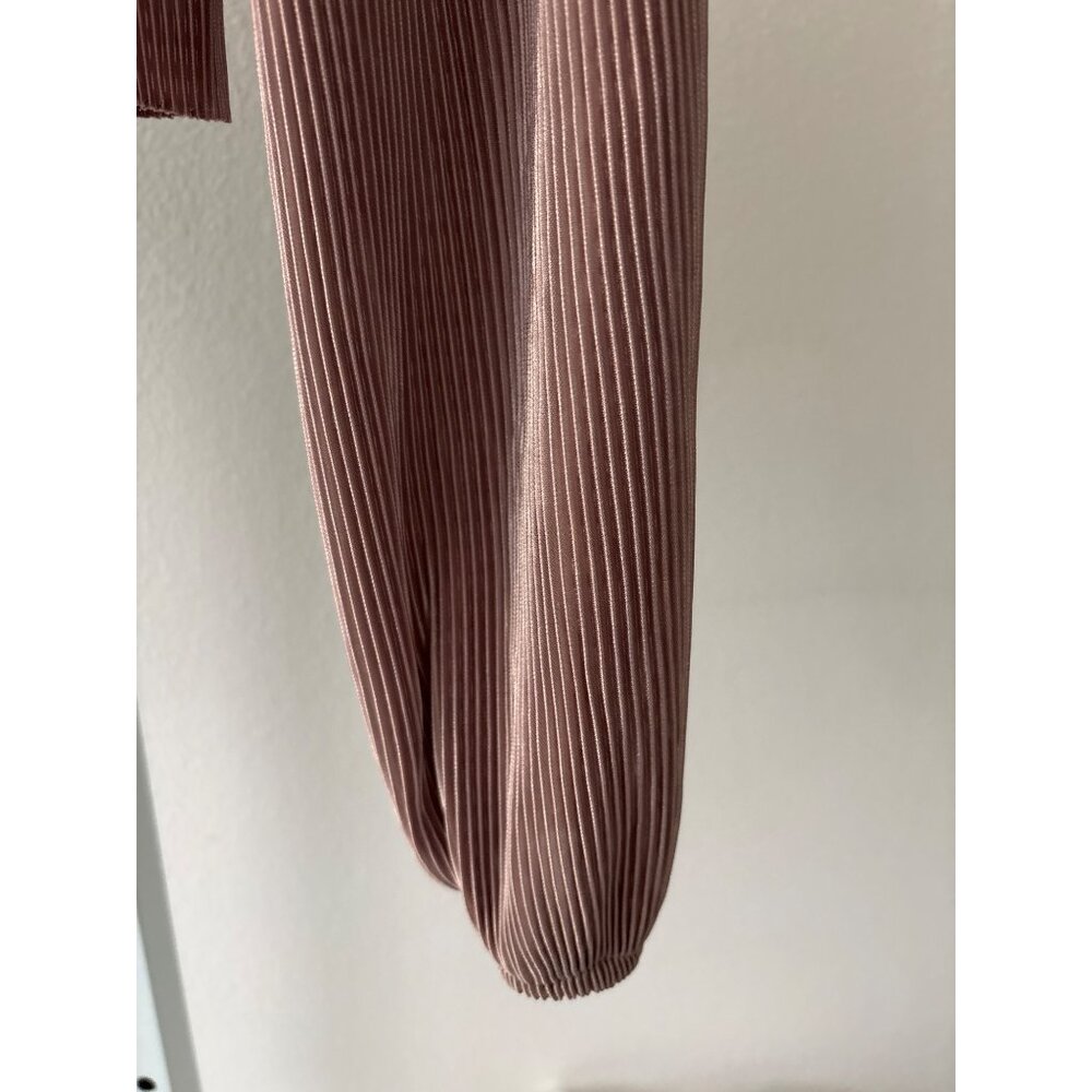 Zara Peplum Blouse Sz Small Pleated Mauve Surplice Romantic Feminine Ruffled Hem - Picture 11 of 14
